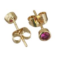 Brass Stud Earring, plated, fashion jewelry & for woman & with cubic zirconia, nickel, lead & cadmium free, 4mm 