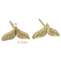 Brass Stud Earring, plated, fashion jewelry & for woman & with cubic zirconia nickel, lead & cadmium free 1mm 