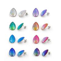 Stainless Steel Stud Earring, with Resin, Teardrop, plated, for woman 