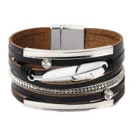 Leatheroid Cord Bracelets, Leather, with Rhinestone, fashion jewelry & multilayer & for woman 