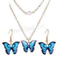 Fashion Zinc Alloy Jewelry Sets, earring & necklace, with Plastic Pearl, with 1.97 inch extender chain, Butterfly, gold color plated, fashion jewelry & for woman Approx 14.37 Inch 