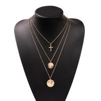 Multi слой ожерелье, цинковый сплав, с 2.76 inch наполнитель цепи, 18K позолоченный, Женский & многонитевая, плакирование металлическим цветом, длина:Приблизительно 15.74 дюймовый, продается Strand