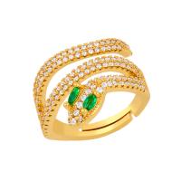 Brass Open Finger Ring, Snake, 18K gold plated, micro pave cubic zirconia & for woman 