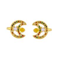 Brass Earring Clip, 18K gold plated & micro pave cubic zirconia & for woman & hollow, metallic color plated  