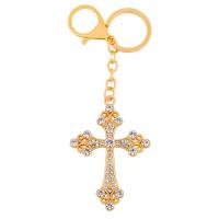 Brass Key Clasp, Cross, plated, micro pave cubic zirconia 