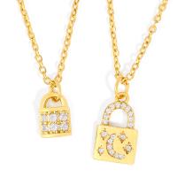 Cubic Zircon Micro Pave Brass Necklace, Lock, plated & micro pave cubic zirconia, metallic color plated Approx 17.7 Inch 