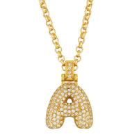 Cubic Zircon Micro Pave Brass Necklace, with 1.97 inch extender chain, Alphabet Letter, 18K gold plated, Unisex & micro pave cubic zirconia, metallic color plated Approx 19.7 Inch 