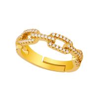 Brass Open Finger Ring, 18K gold plated, micro pave cubic zirconia & for woman & hollow, metallic color plated 