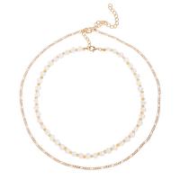Mode-Multi-Layer-Halskette, Zinklegierung, Halskette, mit Kunststoff Perlen, plattiert, 2 Stück & Modeschmuck & für Frau, frei von Nickel, Blei & Kadmium, verkauft von setzen