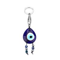 Evil Eye Key Chain, Lampwork, with Zinc Alloy, silver color plated, Unisex & enamel, blue, 170mm 