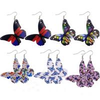 PU Leather Drop Earring, Butterfly, printing & for woman 