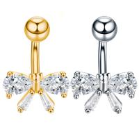 Stainless Steel Belly Ring, Bowknot, plated, micro pave cubic zirconia & for woman 23mm 
