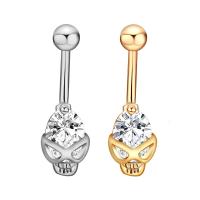Stainless Steel Belly Ring, Skull, plated, micro pave cubic zirconia & for woman 28mm 