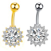 Stainless Steel Belly Ring, Flower, plated, micro pave cubic zirconia & for woman 25.5mm 