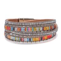 PU Leather Cord Bracelets, with Zinc Alloy, plated, Bohemian style & for woman & with rhinestone & multi-strand Approx 14.96 Inch 
