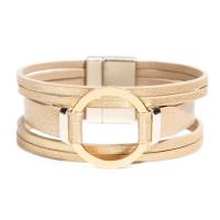 PU Leather Cord Bracelets, with Zinc Alloy, for woman & multi-strand, gold Approx 14.96 Inch 
