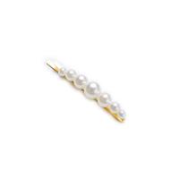 Haarschieber, Zinklegierung, mit Kunststoff Perlen, goldfarben plattiert, für Frau, weiß, 70x3mm, verkauft von PC