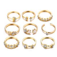 Zinc Set anillo de aleación, aleación de zinc, anillo de dedo, chapado, nueve piezas & Joyería & para mujer & con diamantes de imitación, libre de níquel, plomo & cadmio, Vendido por Set