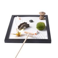 Fibreboard mit mittlerer Dichte Zen Sandbox Ornament, Quadrat, Halbhandgefertigt, für Zuhause und Büro, schwarz, 215x175x12mm, verkauft von PC