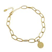 925 Sterling Silver Anklet, with 1.77lnch extender chain, Flat Round, plated, oval chain & for woman 10mm Approx 7.8 Inch 
