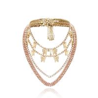 Multi слой ожерелье, цинковый сплав, с 2.76 inch наполнитель цепи, плакирован золотом, 5 шт. & Женский & со стразами, розовый, 7mm, длина:Приблизительно 18.11 дюймовый, продается указан