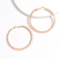 Zinc Alloy Hoop Earring, with Crystal & Plastic Pearl, plated, fashion jewelry & for woman nickel, lead & cadmium free 