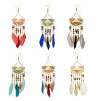 Fashion Fringe Earrings, Zinc Alloy, with Seedbead, Feather, plated, Bohemian style & for woman 