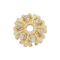 Brass Bead Cap, real gold plated, DIY & micro pave cubic zirconia & hollow, 8mm Approx 1mm 