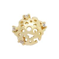 Brass Bead Cap, real gold plated, DIY & micro pave cubic zirconia & hollow, 9mm Approx 1mm 