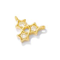 Brass Star Pendants, real gold plated, DIY & micro pave cubic zirconia & double-hole Approx 1mm 
