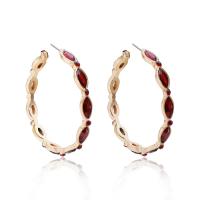 Zinc Alloy Hoop Earring, gold color plated, 2 pieces & for woman, red, 55mm 
