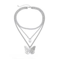Fashion Choker Necklace, Zinc Alloy, with Iron, with 2.7 inch extender chain, Butterfly, platinum color plated, for woman & multi-strand & hollow, metallic color plated, 52cm,44cm,3.6cm,1.6cm Approx 20.4 Inch 