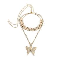 Fashion Multi Layer Necklace, Zinc Alloy, with 2.7 inch extender chain, Butterfly, plated, for woman & with rhinestone 56mm Approx 15.7 Inch 
