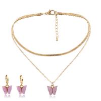 Fashion Zinc Alloy Jewelry Sets, Copper Coated Iron, earring & necklace, with Zinc Alloy & Acrylic, with 3.9 inch extender chain, Butterfly, gold color plated, fashion jewelry & for woman 35cm,30cm 1.2cm Approx 13.7 Inch 