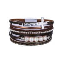 PU Leather Cord Bracelets, with Plastic Pearl & Zinc Alloy, Butterfly, plated, dyed & Unisex & with rhinestone & multi-strand 