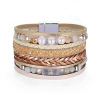 PU Leather Cord Bracelets, with Crystal & Plastic Pearl & Zinc Alloy, plated, dyed & Unisex & with rhinestone & multi-strand 