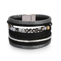 PU Leather Cord Bracelets, with Plastic, for woman & with rhinestone & multi-strand 