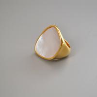 Brass Shell Finger Ring, with White Lip Shell, gold color plated & for woman, metallic color plated 