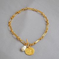 Ожерелье ручной латунные, Латунь, с Пресноводные жемчуги, плакирован золотом, разные стили для выбора & Женский, плакирование металлическим цветом, длина:Приблизительно 17.71 дюймовый, продается Strand