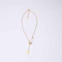 Titanium Steel Jewelry Necklace, with 1.96 inch extender chain, gold color plated, for woman, metallic color plated, 32mm Approx 15.74 Inch 