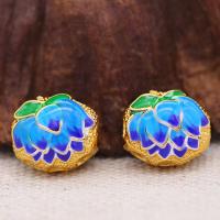 Cloisonne Beads, with enamel, Lotus, plated, DIY 10*12 