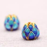Cloisonne Beads, with Brass, Lotus, plated, DIY, blue, 10mm 