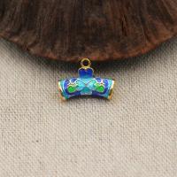 Brass Bail Beads, with Cloisonne & enamel, Tube, plated, DIY, blue, 17.5*13mm 