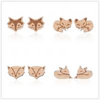 Alloy Stud Earring, with Wood, Fox, plated, cute & for woman 50mm 