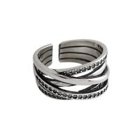 925 Sterling Silver Cuff Finger Ring, antique silver color plated, adjustable & micro pave cubic zirconia & for woman, 11.2mm, 16.5mm, US Ring 