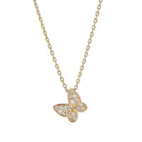 Cubic Zircon Micro Pave Sterling Silver Necklace, 925 Sterling Silver, with 1.96 inch extender chain, Butterfly, micro pave cubic zirconia & for woman Approx 15.74 Inch 