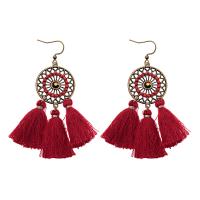 Fashion Tassel Earring, Zinc Alloy, with Cotton Thread, folk style & woven pattern & for woman & hollow 75mm 