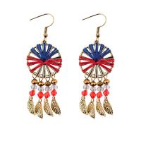 Zinc Alloy Drop Earring, with Cotton Thread & Plastic, folk style & woven pattern & for woman & hollow, multi-colored, 68mm 