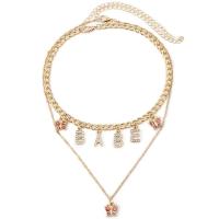 Multi слой ожерелье, цинковый сплав, ювелирные изделия моды & Женский & со стразами, золотой, продается Strand