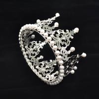 Bridal Tiaras, Iron, with Plastic Pearl, Crown, plated, with rhinestone & hollow, metallic color plated 